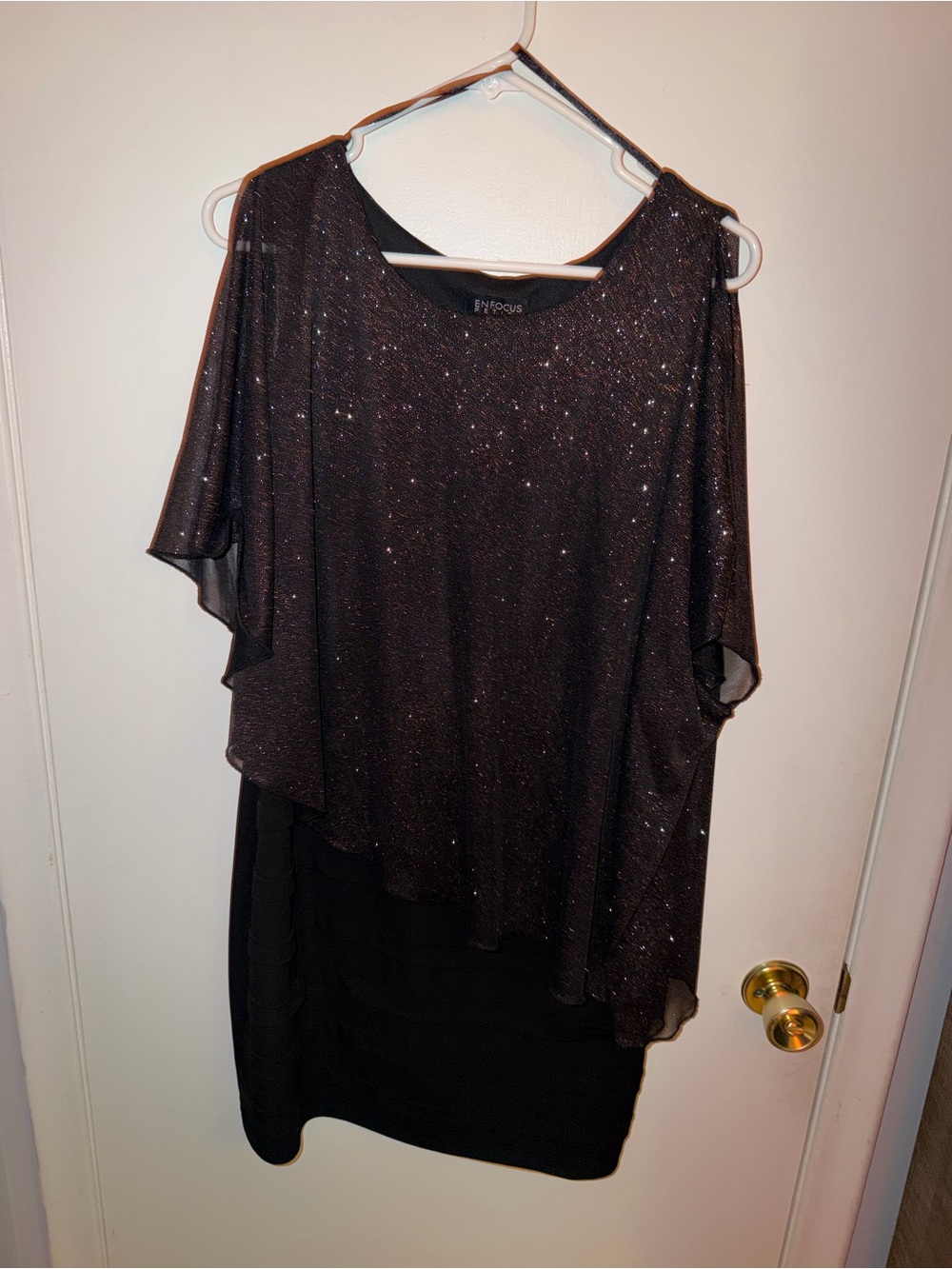 Enfocus Studio Black Sparkle Midi Dress with Sheer Overlay